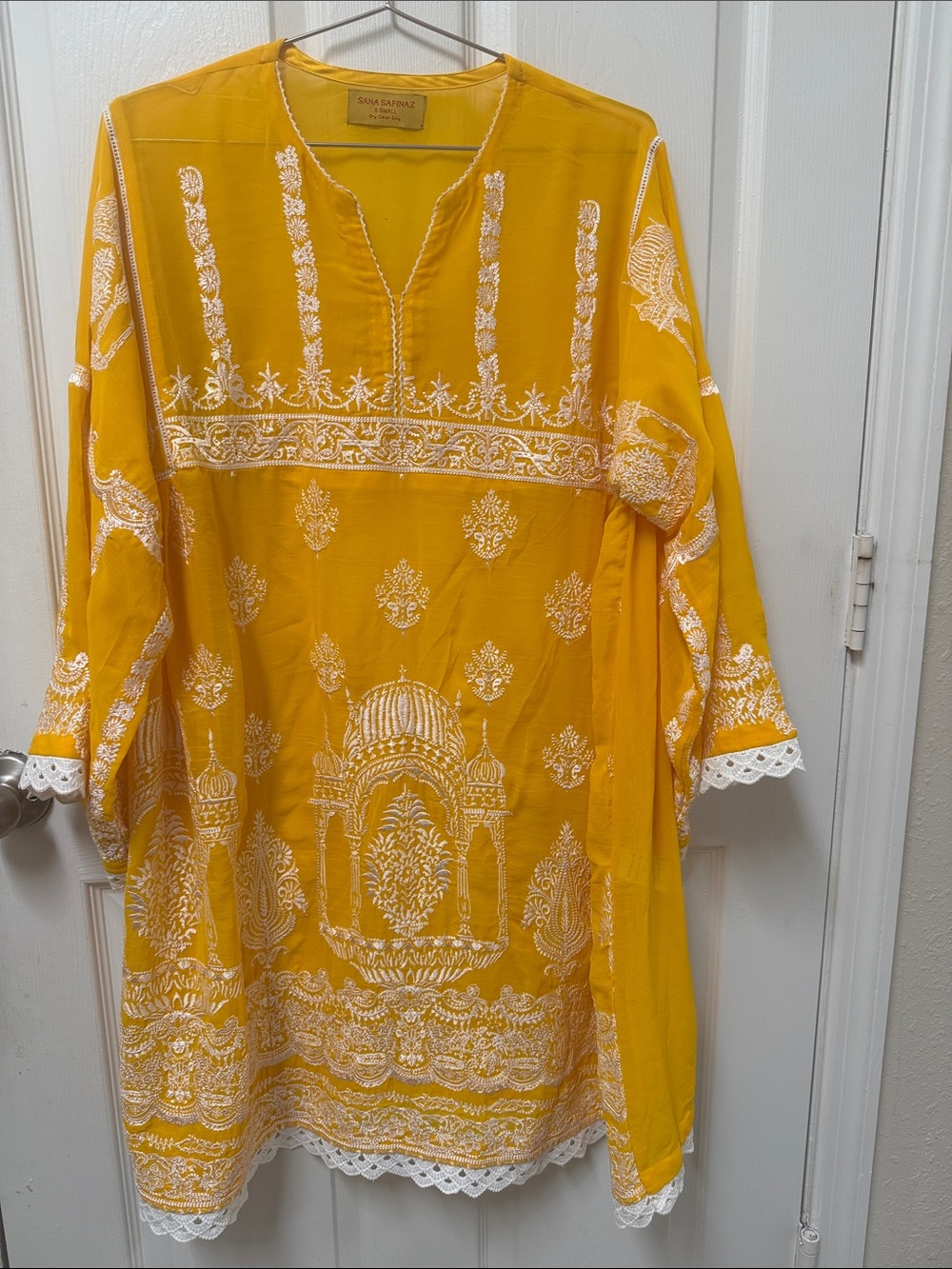 Sana Safinaz Yellow Embroidered Long Sleeve Dress